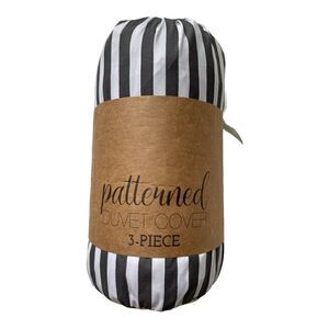 Full/Queen iEnjoy Gray and White Striped Duvet‎ Cover 3 piece set,  NWT